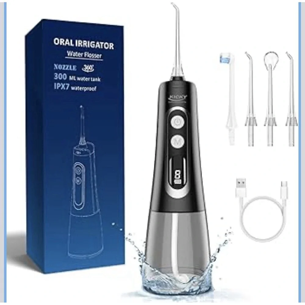 Water Dental Flosser Cordless for Teeth Cleaning - 4 Modes Oral Irrigator 300ML